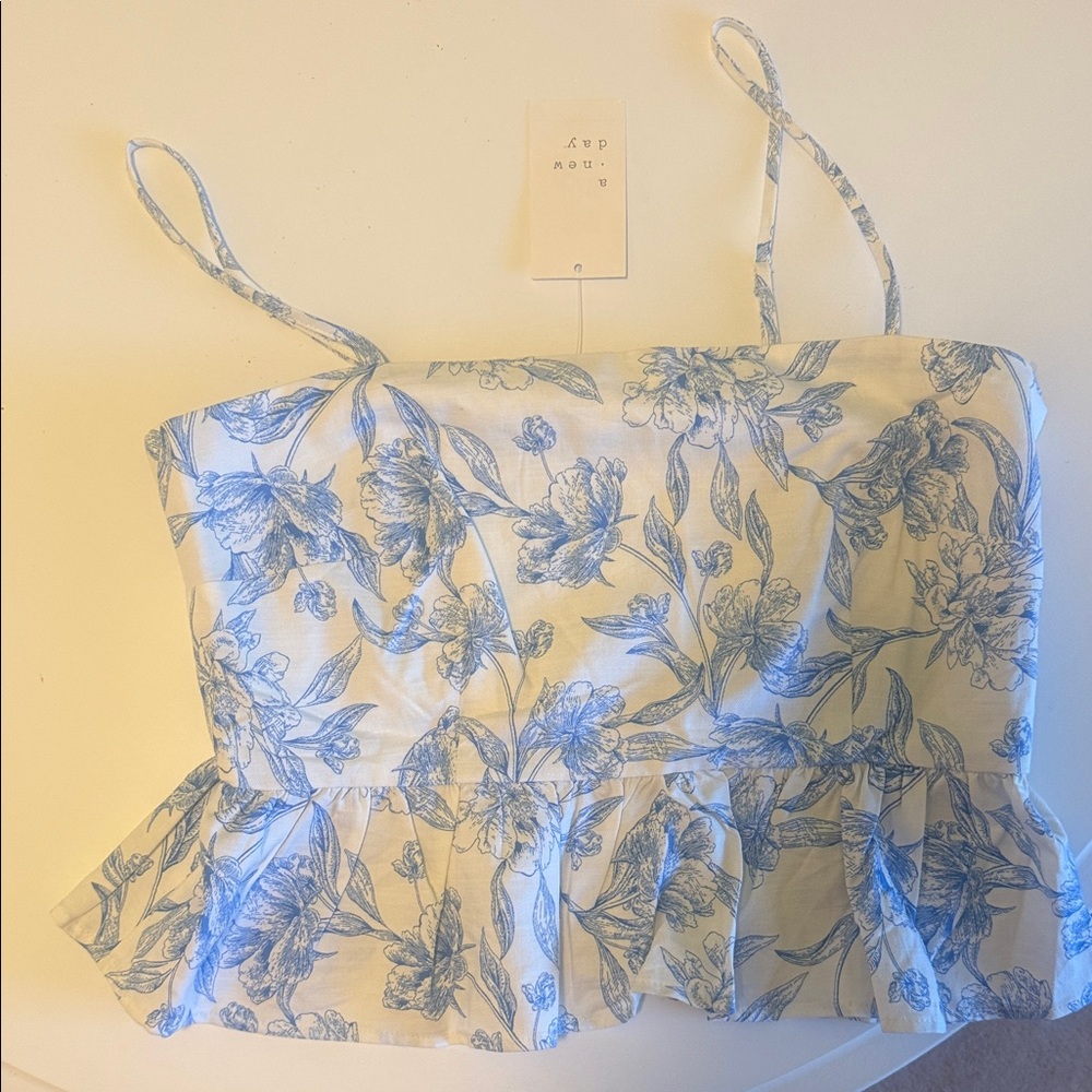 Floral Blue and White Women's Top